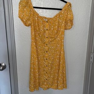 Off the shoulder yellow sundress w/ white flowers